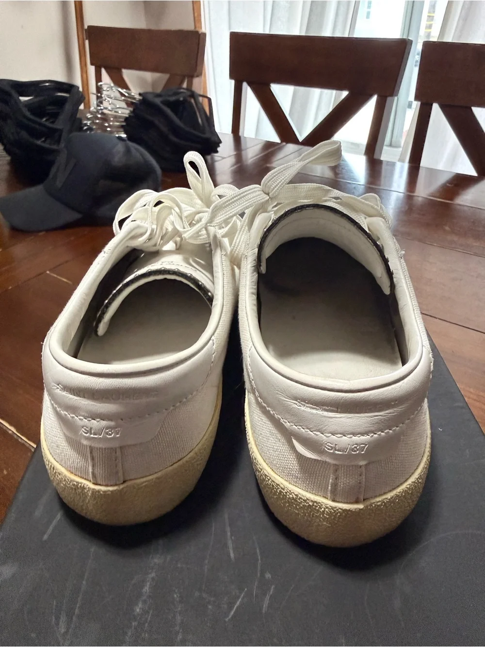 Saint Laurent White Canvas 'yeah baby' Sneakers with Gold Embroidery